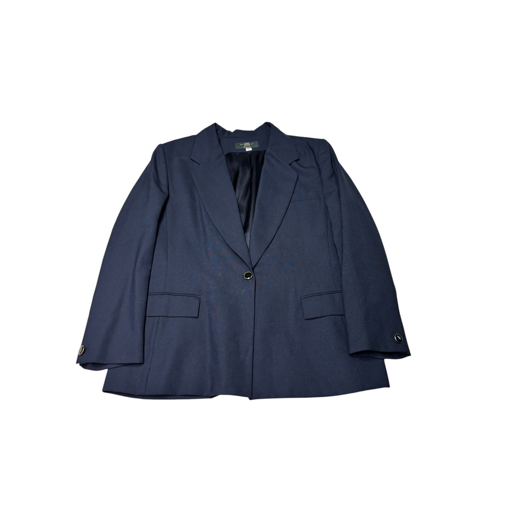 Orvis Navy Blue Wool Blend Single Button Blazer Jacket Womens 16 USA